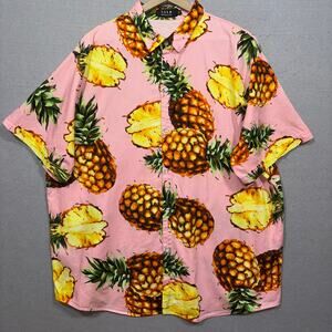 SSLR Mens Pink Tropical Hawaiian Pineapple Shirt 3X Vacation Statement Bright